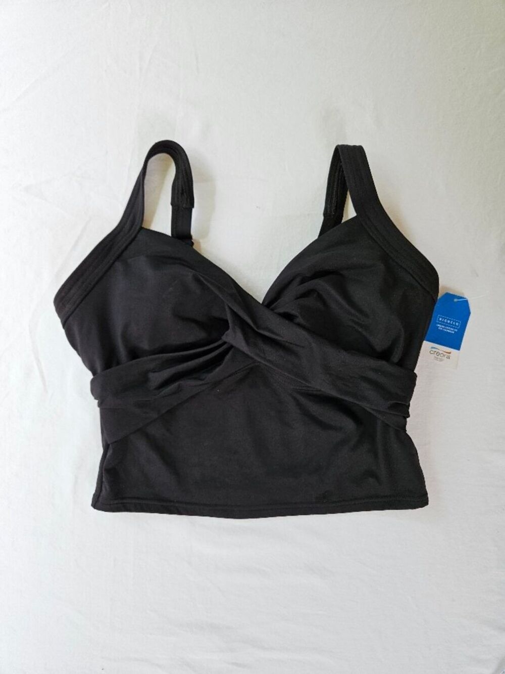 Lands' End DD Cup Women's Black Sweetheart Wrap Midkini Bikini Top 6 DD